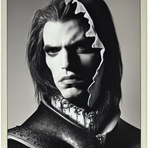 Image similar to head and shoulders vogue fashion photo portrait of a male vampire, d & d, fantasy, medieval castle, year 1 3 3 0