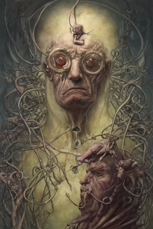 Image similar to portrait of dr octavius in the style of wayne barlowe, gustav moreau, peter mohrbacher, bussiere, roberto ferri, santiago caruso, luis ricardo falero, austin osman spare