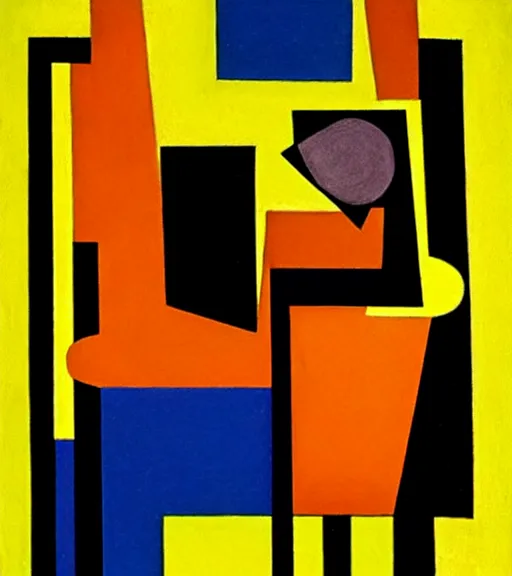 Image similar to synthetic cubism cat on chair, in the style of juan gris, muted browns, yellows and blacks