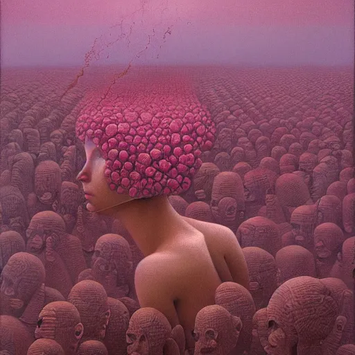 Image similar to pink capitalism painted by zdzisław beksinski, capitalism realism, hyper detailed, 4 k