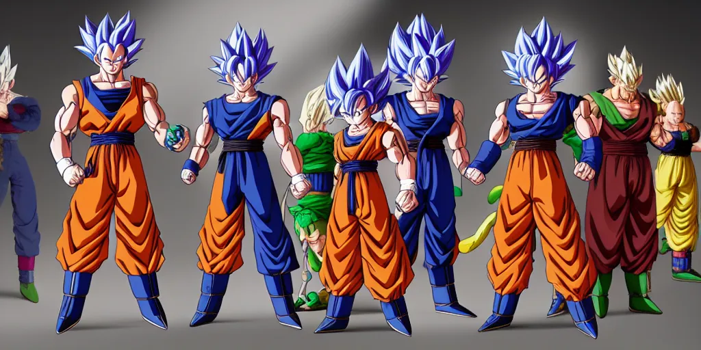 Image similar to Dragonball characters waiting for a fighting tournament to start, unreal 5, hyperrealistic, realistic, photorealistic, dynamic lighting, highly detailed, cinematic landscape, studio landscape, studio lighting