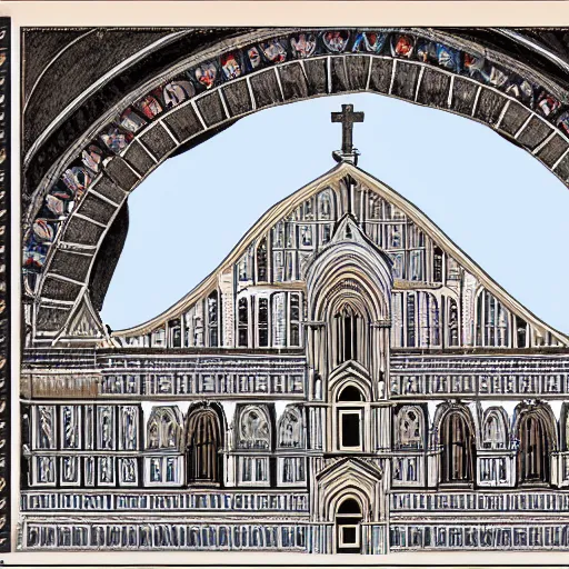 Prompt: a detailed section construction drawing of santa maria del fiore church