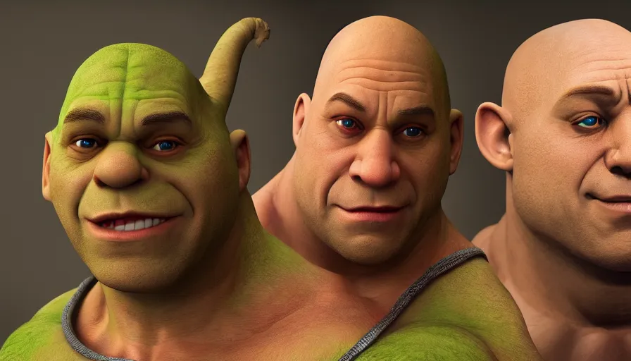 Image similar to Vin Diesel is Shrek, hyperdetailed, artstation, cgsociety, 8k