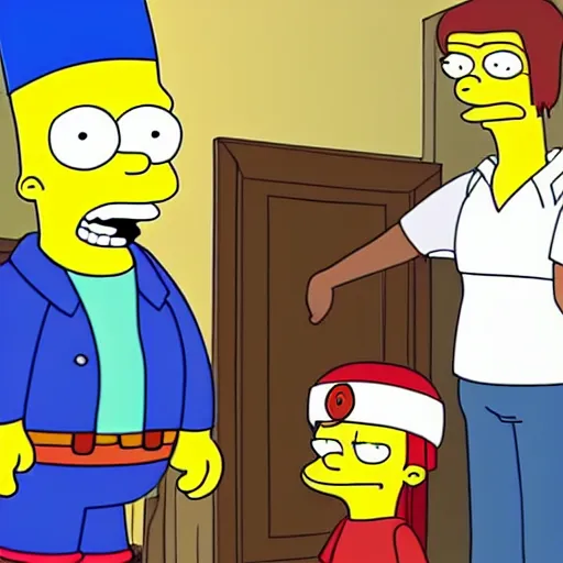Image similar to melanchon is spanking a kid version of macron, in a episode from the simpson