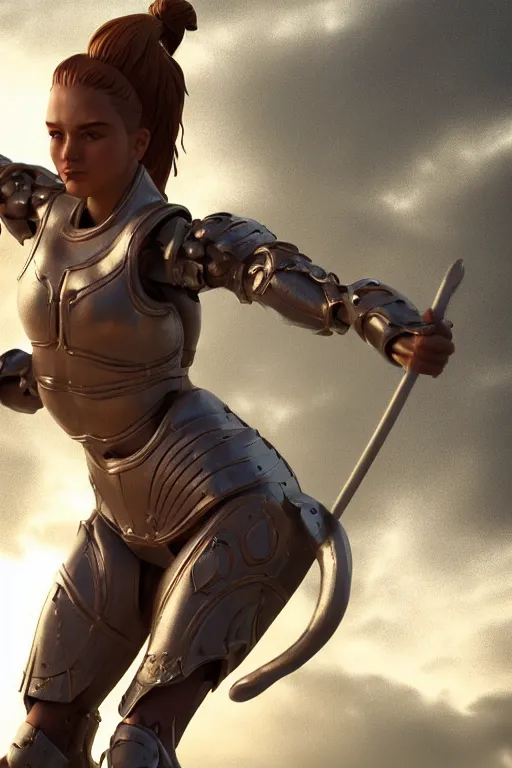 Image similar to a highly detailed sculpt of athletic girl in armor, cinematic light, featured on artstation, octane render, path tracing, sharp focus, 4 k