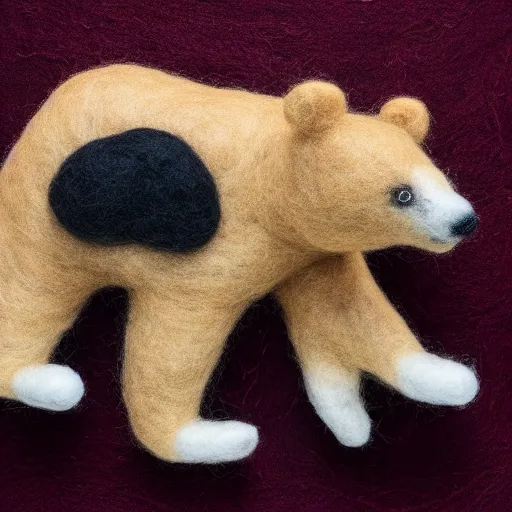 Image similar to a large, complex needle felting of on oncoming bear