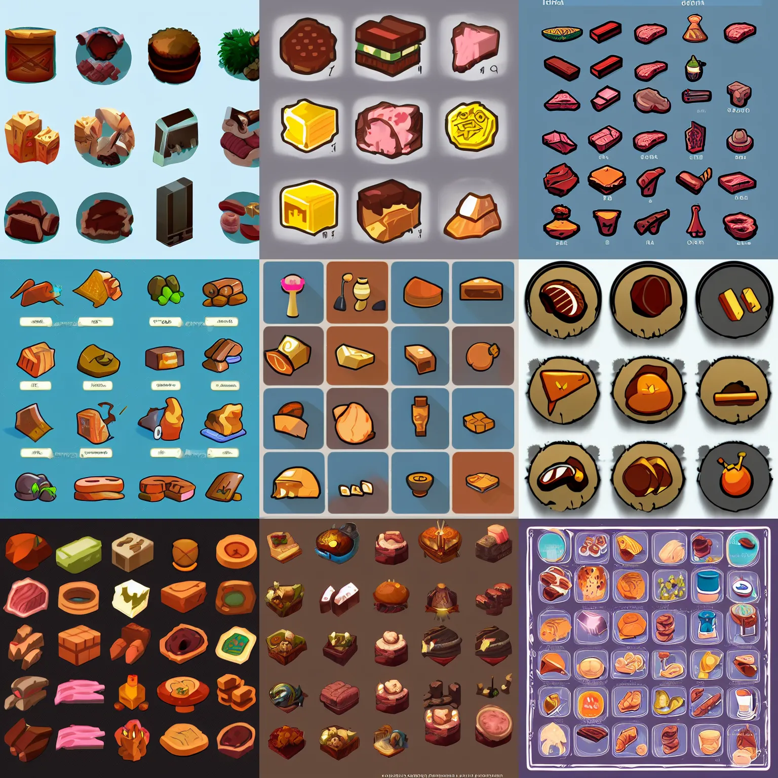 Prompt: collection of ui meat icons, rpg, game dev art