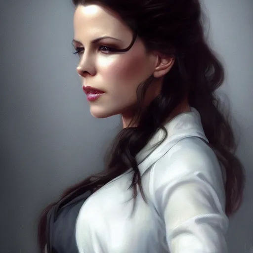 Prompt: the ultimate vampire, kate beckinsale, smokey eyes, trending on / r / moreplatesmoredates, oil on canvas artstation by j. c. leyendecker and edmund blair leighton and charlie bowater octane render