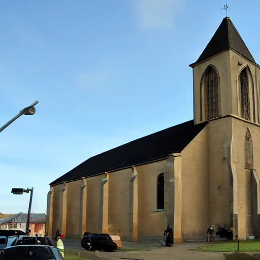 Image similar to the church of moigny sur ecole is being attacked by godzilla