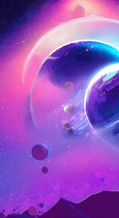 Image similar to layered purple planet space theme, background artwork, digital art, award winning, pixel art