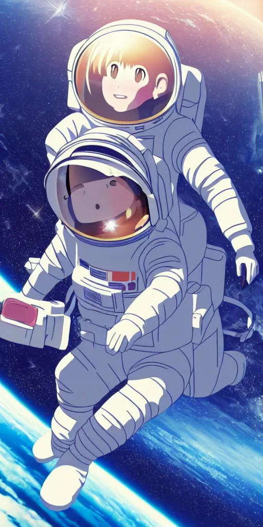 Prompt: female astronaut floating through space, liminal, lonely, anime movie, highly detailed