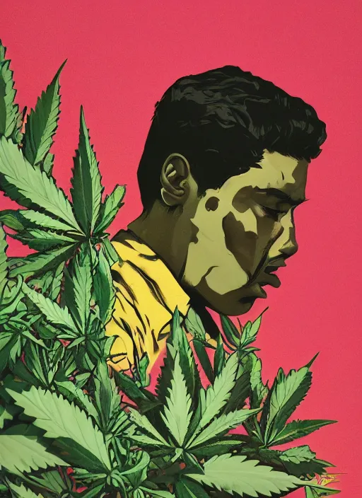 Image similar to profile picture by sachin teng x ofwgkta, marijuana, organic painting, asymmetrical, green, marijuana smoke, matte paint, hard edges, energetic