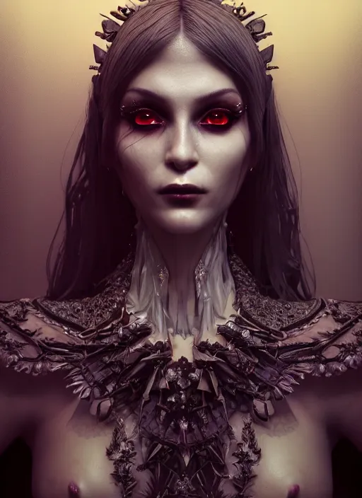 Image similar to close - up real portrait of an absurdly beautiful, graceful, sophisticated, fashionable dark witch, hyperdetailed photography by irakli nadar and vania zouravliov, day - glow, unreal engine 5 highly rendered, global illumination, radiant light, detailed and intricate environment