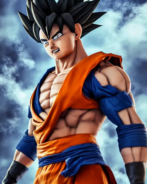 Image similar to 3 d high octane render, 8 k hyperrealism, unreal engine, photorealistic goku, portrait, dynamic lighting, photorealistic, unreal engine, octane, ultra detailed, detailed faces, hd quality, life like, high render, hd resolution