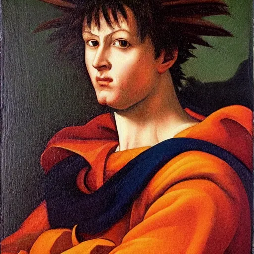 Image similar to renaissance oil painting of Goku posing as napoleon