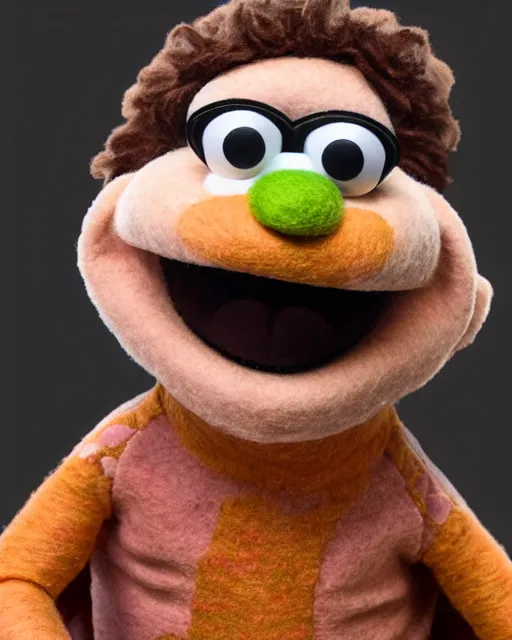 Image similar to twitch streamer adin ross as a muppet. highly detailed felt. hyper real photo. 4 k.