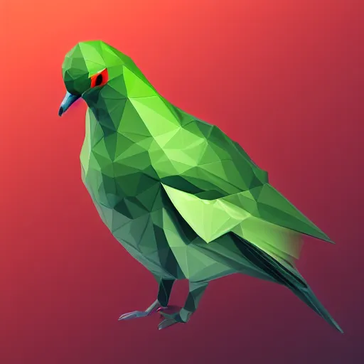 Image similar to isometric, vector, low poly, a green dove, low poly, cgsociety, black background, volumetric lighting, digital art