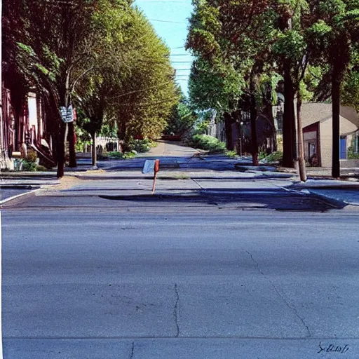 Image similar to “Out for a walk on a sunny day in An oregon neighborhood. The streets are empty. Aesthetic photography (1997)”