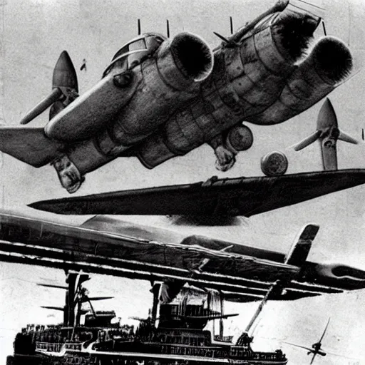 Image similar to giant warship plane, dieselpunk,