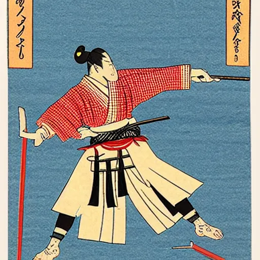 Image similar to ukiyo-e print block of Obama samurai wielding a katana