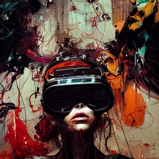 Image similar to woman in a vr headset, cyberpunk in the style of adrian ghenie, esao andrews, jenny saville, surrealism, dark art by james jean, takato yamamoto