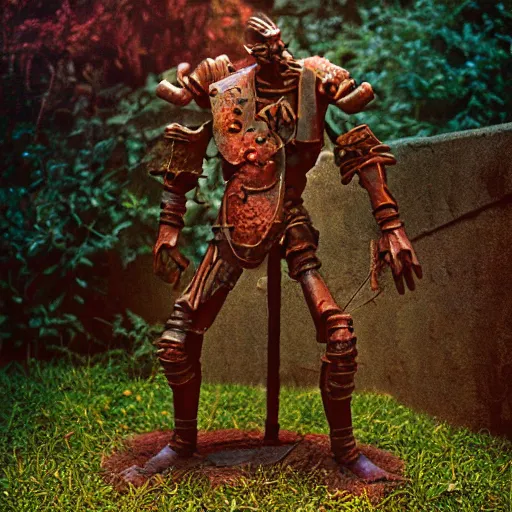 Image similar to D&D, old rusty warforged gardener, dramatic beautiful lighting, 8k photgraphy, codachrome,