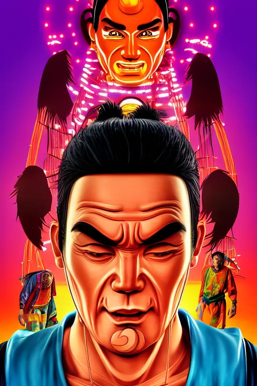 Prompt: journey to the west. pop art, symmetrical, gta vice city style, no duplicate image, glowing lights, ultra realistic, ultra highly details, digital painting, artstation, concept art, smooth, sharp focus, illustration, intecrate details, art by mark millar and richard hamilton and mimmo rottela, kirokaze and paul robertson