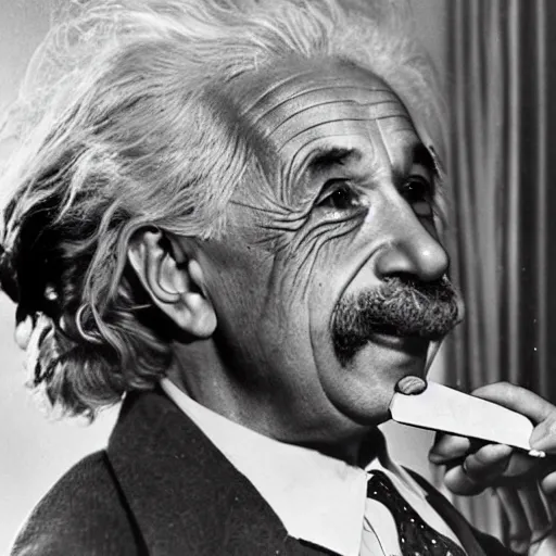 Image similar to 1940s photograph of Albert einstein trying to calculate why the banana is curved