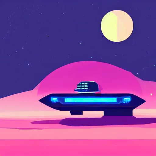 Image similar to a fancy spaceship abandoned on a alien planet, style by kurzgesagt