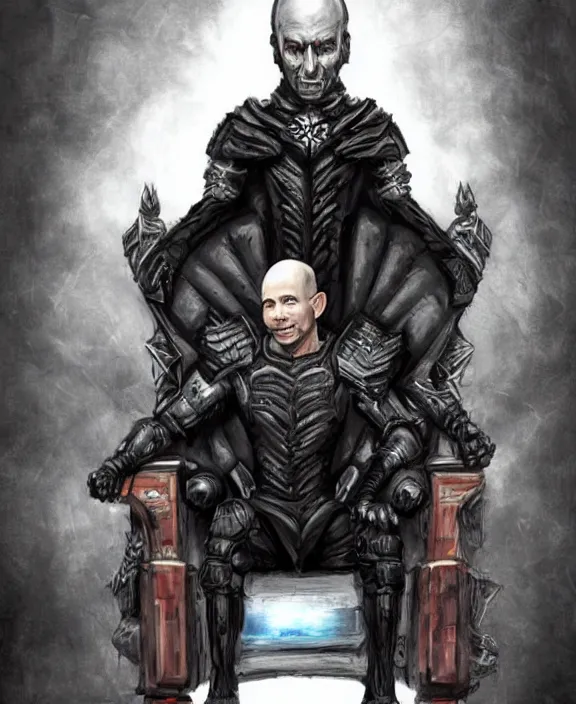 Image similar to a grimdark fantasy concept art portrait of jeff bezos sitting on a dark and evil throne