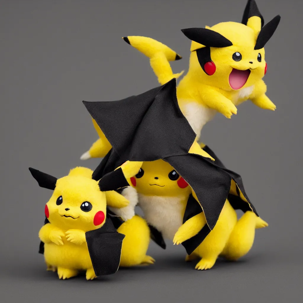 Prompt: pikachu wearing a cape, glorious, detailed, award winning photograph, studio lighting, 34mm