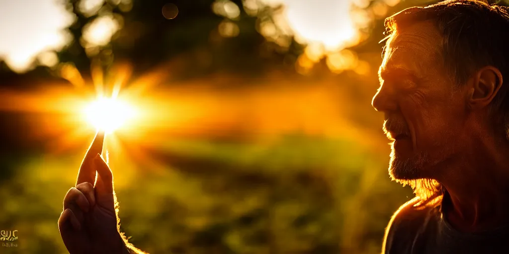 Prompt: the sunset's light beams through a window, tom holand, action pose, outside in a farm, medium close up shot, depth of field, sharp focus, waist up, movie scene, anamorphic,