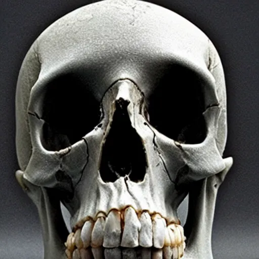Prompt: human skull that has broken in two pieces