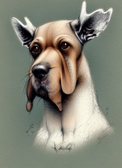 Image similar to cute dog moose, muted colors, by jean - baptiste monge