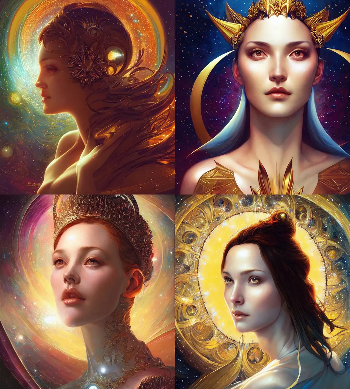 Prompt: luce stellarum, portrait of the goddess of the stars, digital art by artgerm and karol bak, android jones and atey ghailan