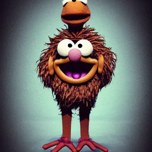 Image similar to a still of a forgotten muppet character looking very manly and modern, hilarious, laughing, hairy chest, huge chin, manly monster tough guy, roughled fur, photo real, photographic, photograph, artstation, trending, featured