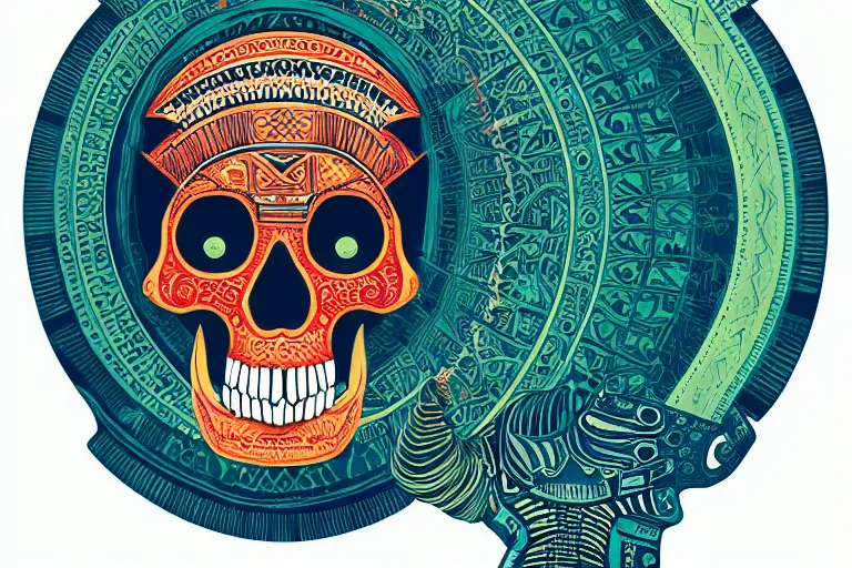 Prompt: aztec skull digitally painted by Kilian Eng