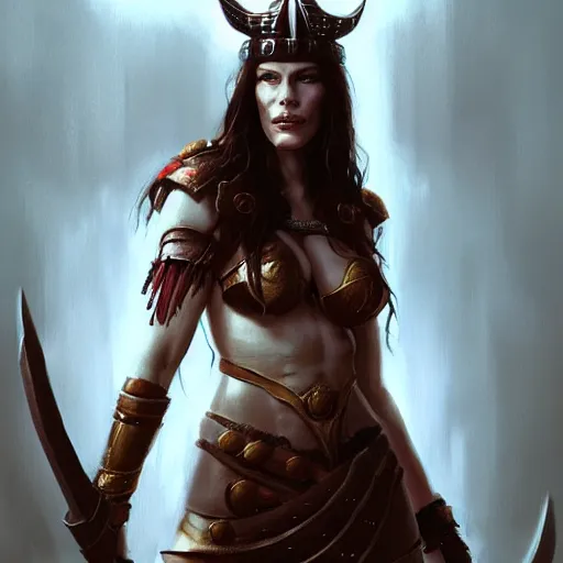 Image similar to liv tyler as a warrior maiden by wlop and glen rutkowski, mate painting, concept art, artstation