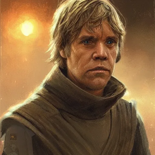 Image similar to portrait of a man by Greg Rutkowski, Commander Luke Skywalker from Star Wars Expanded Universe, he is about 60 years old, wearing tactical gear of the Galactic Alliance, highly detailed portrait, digital painting, artstation, concept art, smooth, sharp foccus ilustration, Artstation HQ