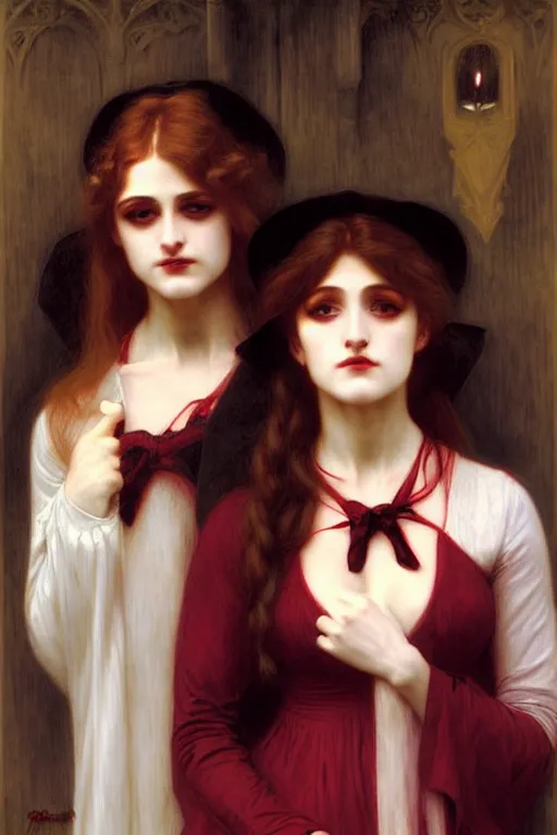 Image similar to victorian vampire blondes, painting by rossetti bouguereau, detailed art, artstation