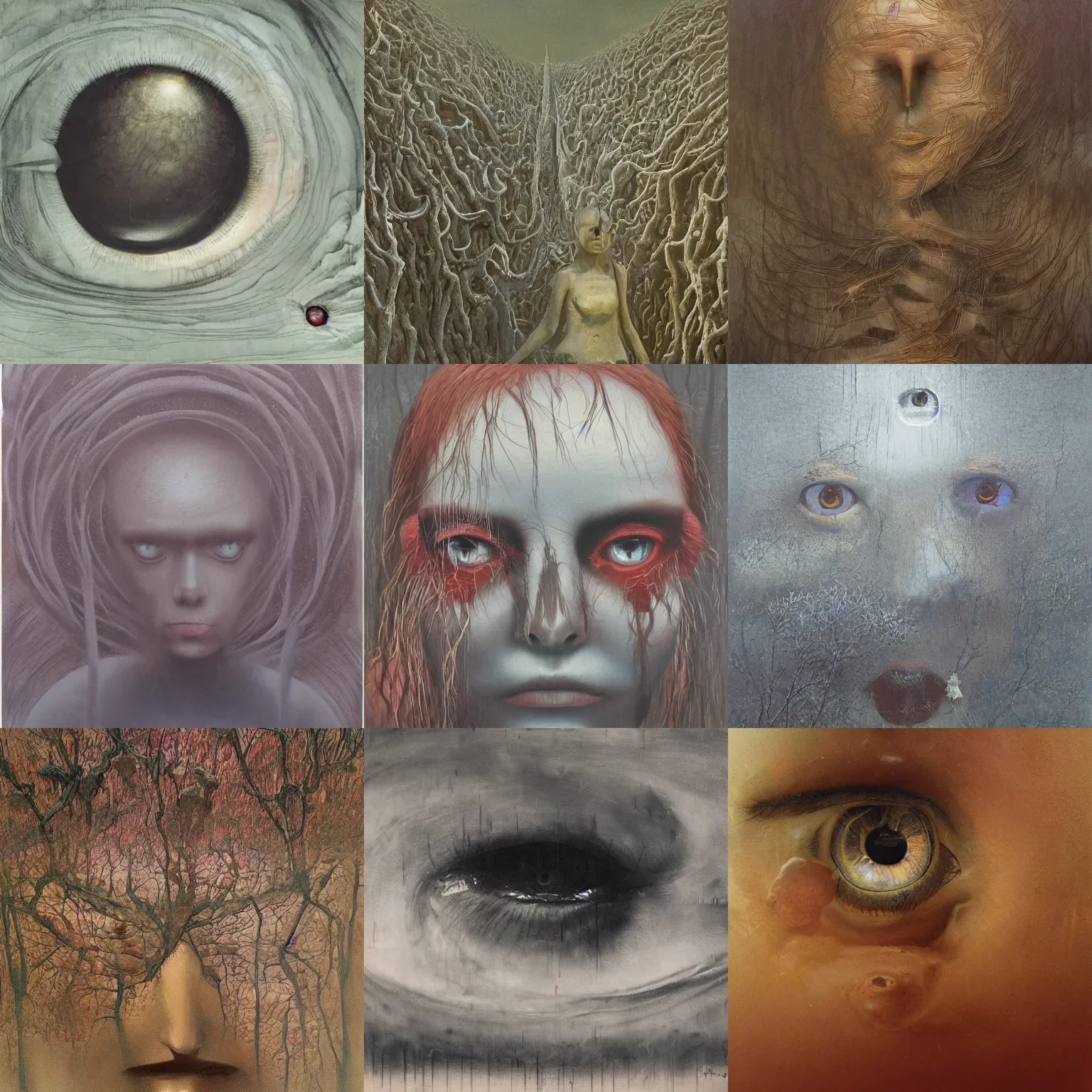 Image similar to her eyes wide by zdzislaw beksinski, oil on canvas