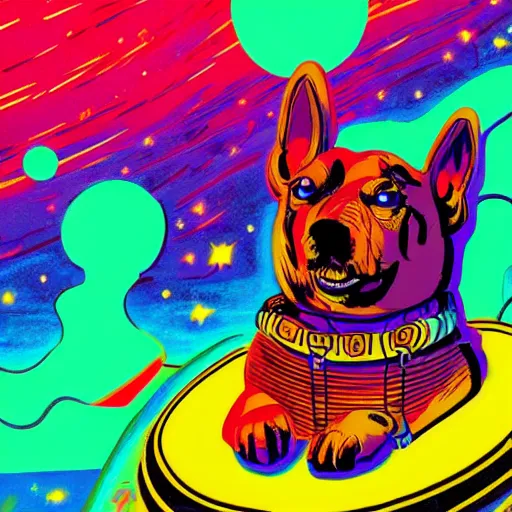 Image similar to Liminal space in outer space, Rad Dog Neon Surf aesthetic