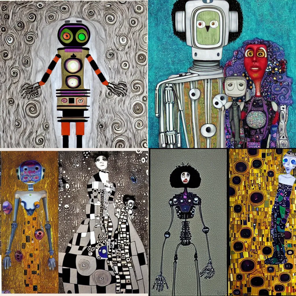 A Robot in of style Tim Burton and Gustav Klimt