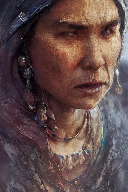 Image similar to aztec citizen, close - up portrait, poor, intricate, elegant, volumetric lighting, scenery, digital painting, highly detailed, artstation, sharp focus, illustration, concept art, ruan jia, steve mccurry