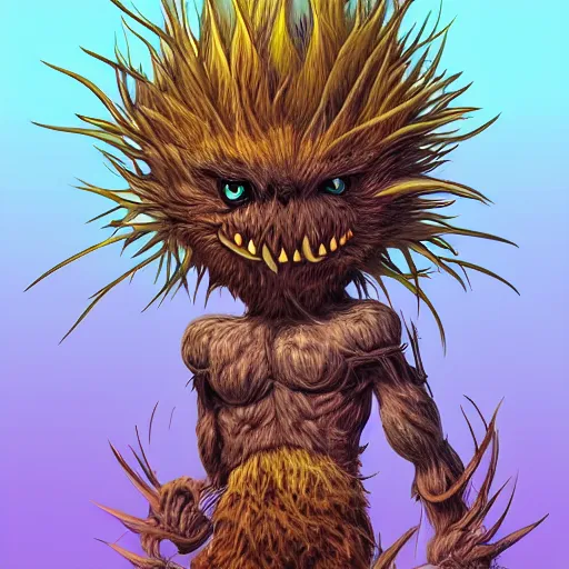 Image similar to A humanoid thistle monster, highly detailed, digital art, sharp focus, trending on art station, plant, anime art style