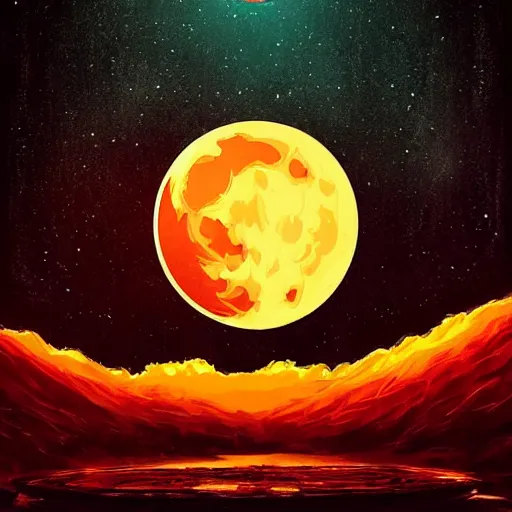 Image similar to nuclear blast moon eclipse, sci - fi, wet brush, poster art, illustrated in the style of joshy sly