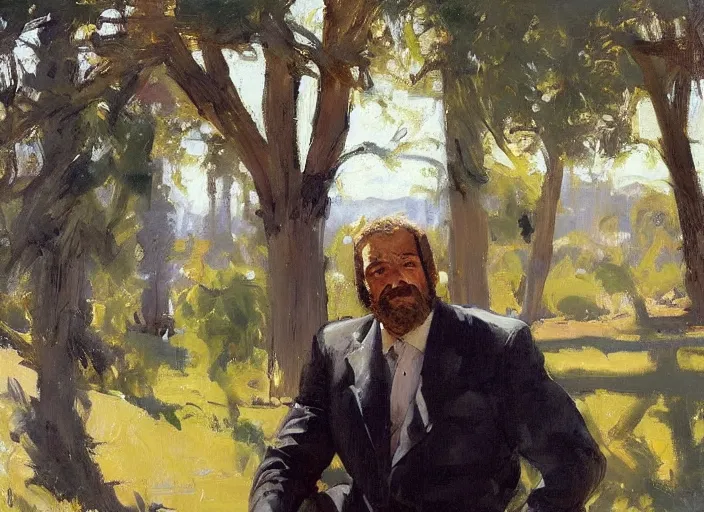 Image similar to a highly detailed beautiful portrait of the king of lebanon among cyprus trees, by gregory manchess, james gurney, james jean