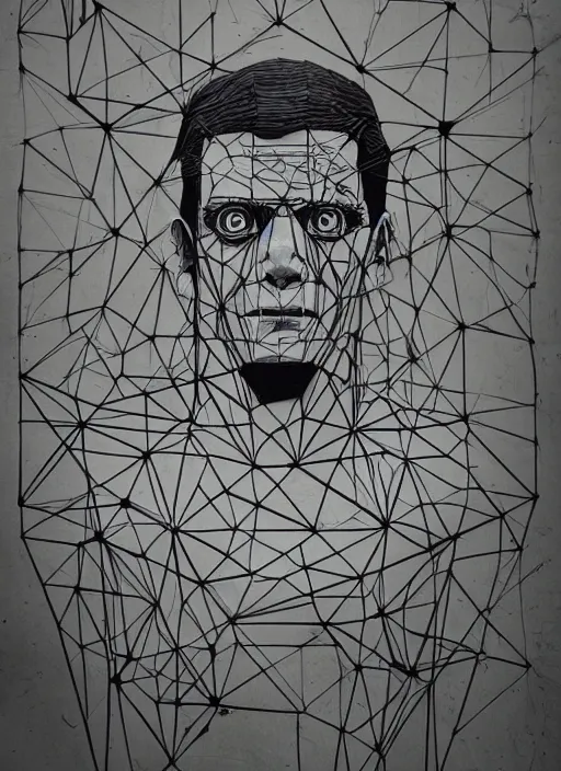 Prompt: symmetry!! portrait of frankenstein by sachin teng, organic, cables, black and white, matte painting, geometric shapes, hard edges! graffiti, street art