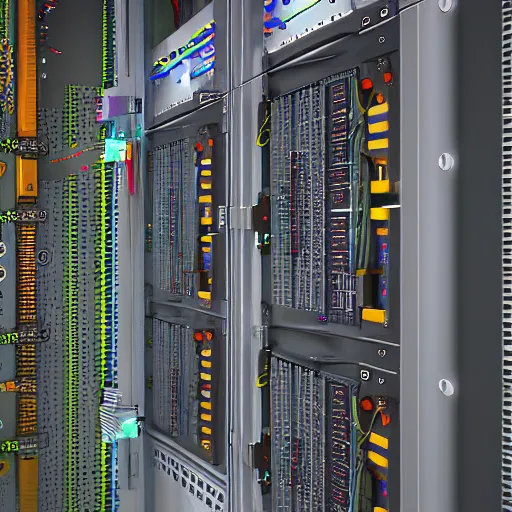 Image similar to highly detailed datacenter switchgear, protective relays, molded case circuit breakers, concept art, character art, studio lightning, bright colors, intricate, masterpiece, photorealistic, hyperrealistic, sharp focus, high contrast, artstation hq, deviantart trending, 8 k uhd, unreal engine 5