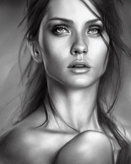 Image similar to pencil drawing of kleopatra, hyper realistic face, in the style of greg rutkowski, fantasy, amazing detail, epic, elegant, smooth, sharp focus, from the front